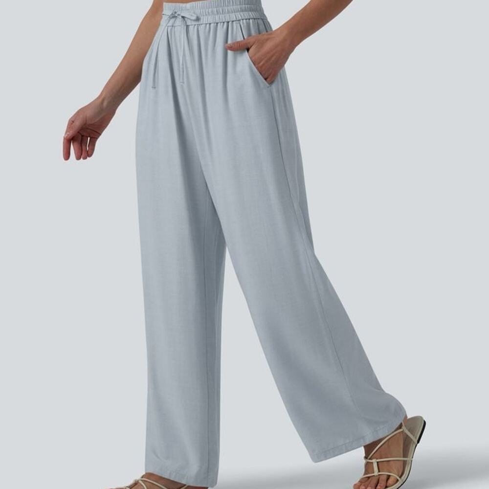 HALARA High Waisted Drawstring Pocket Wide Leg Baggy Casual Linen-Feel Pants-NWT - Picture 3 of 7